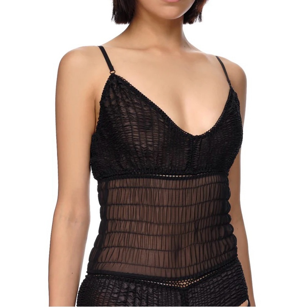 Black Chemise with Plunging Neckline and High-Cut Leg Openings - Picture 3 of 5